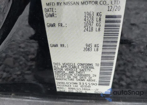 2021 Nissan Altima Sr Fwd z USA, uszkodzony, nr VIN 1N4BL4CV3MN335590